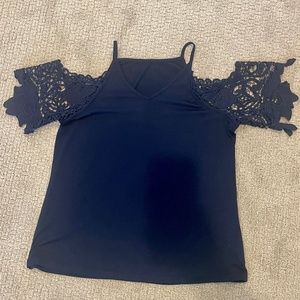 Knit Tank with off should lace sleeves, L, EUC, Navy